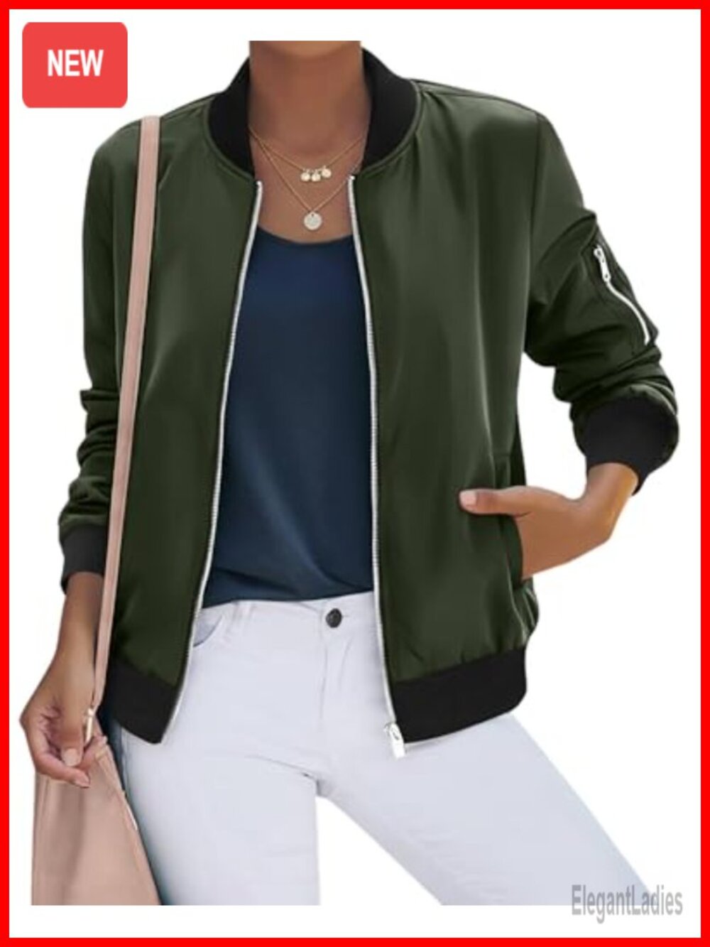 Lightweight Zip Up Bomber Jacket Long Sleeve Casual Windbreaker Fall